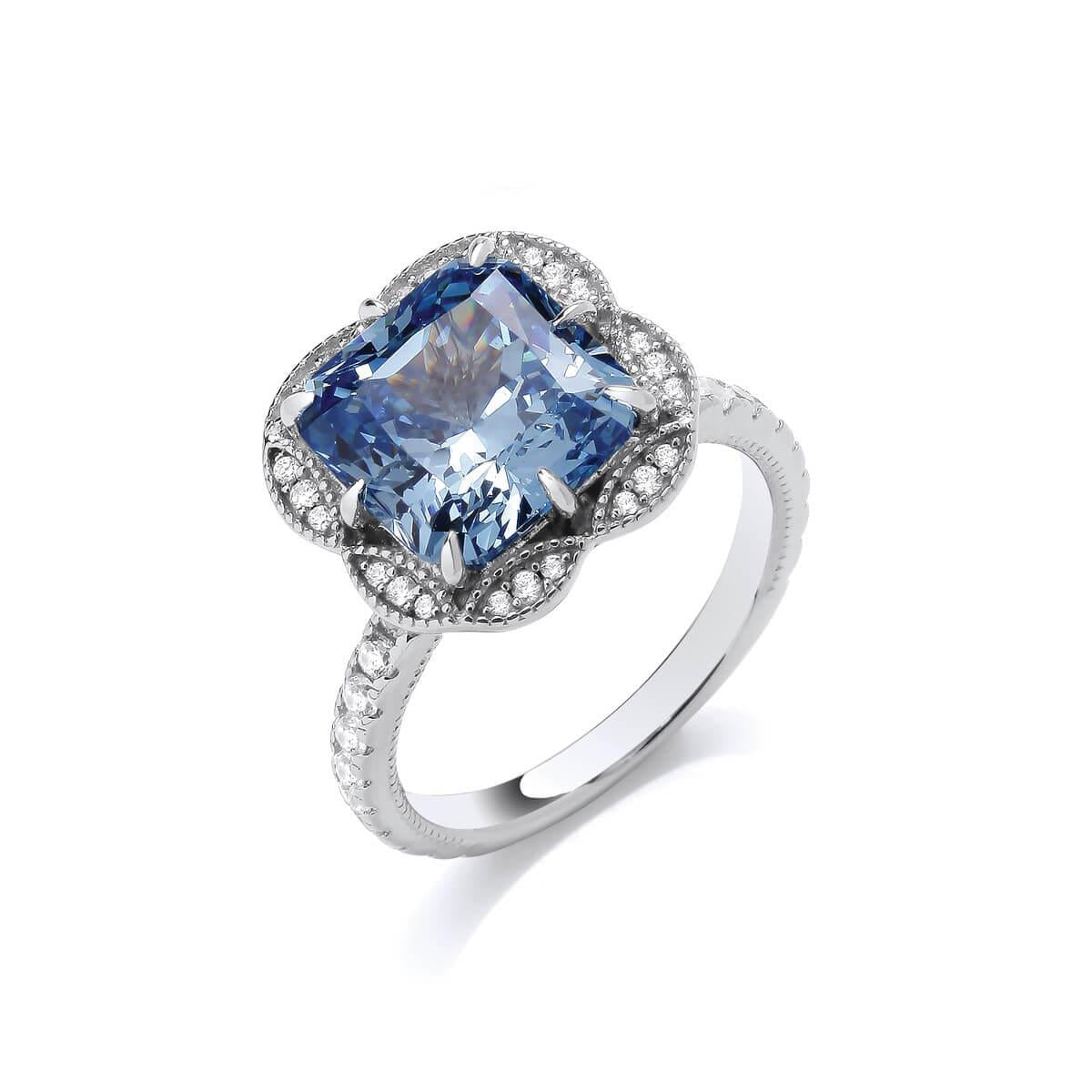 Silver & Aqua Cubic Zirconia Lily Ring- 8/P