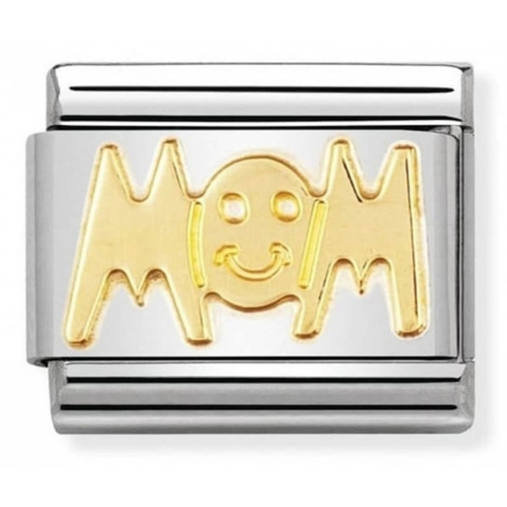 Classic MOM Writing In Stainless Steel With 18k Gold Charm