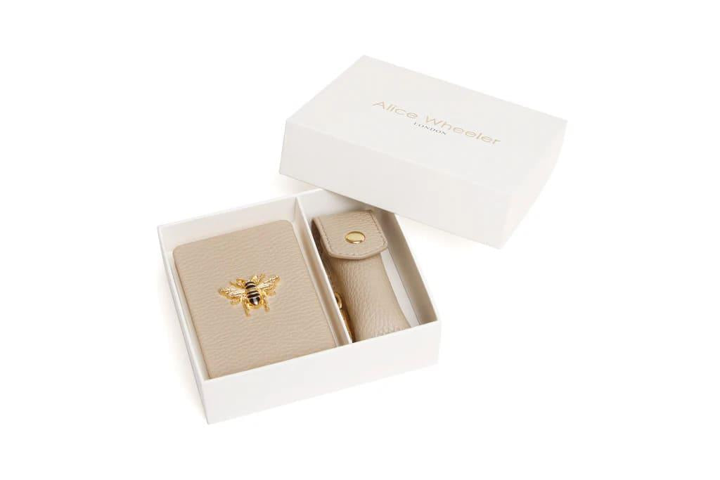 Oblong Compact Mirror & Lipstick Holder Gift Set In Stone