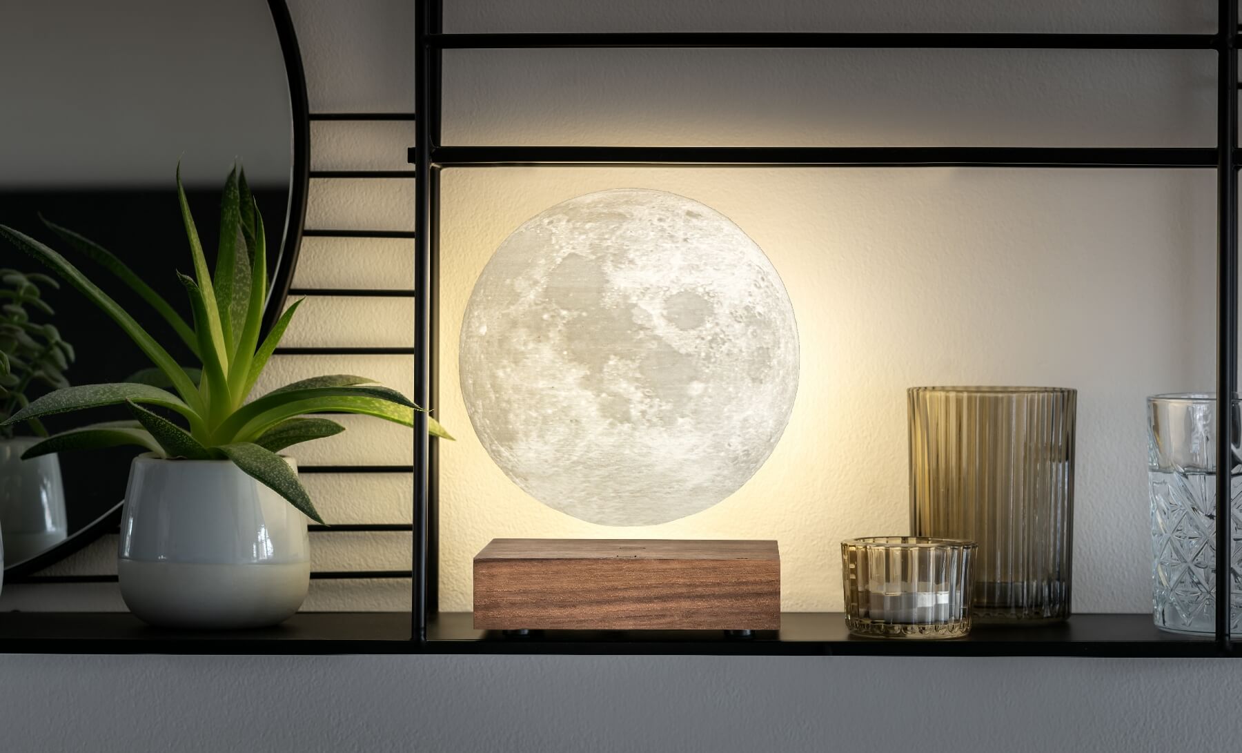 Smart Moon Lamp- Natural Walnut Wood