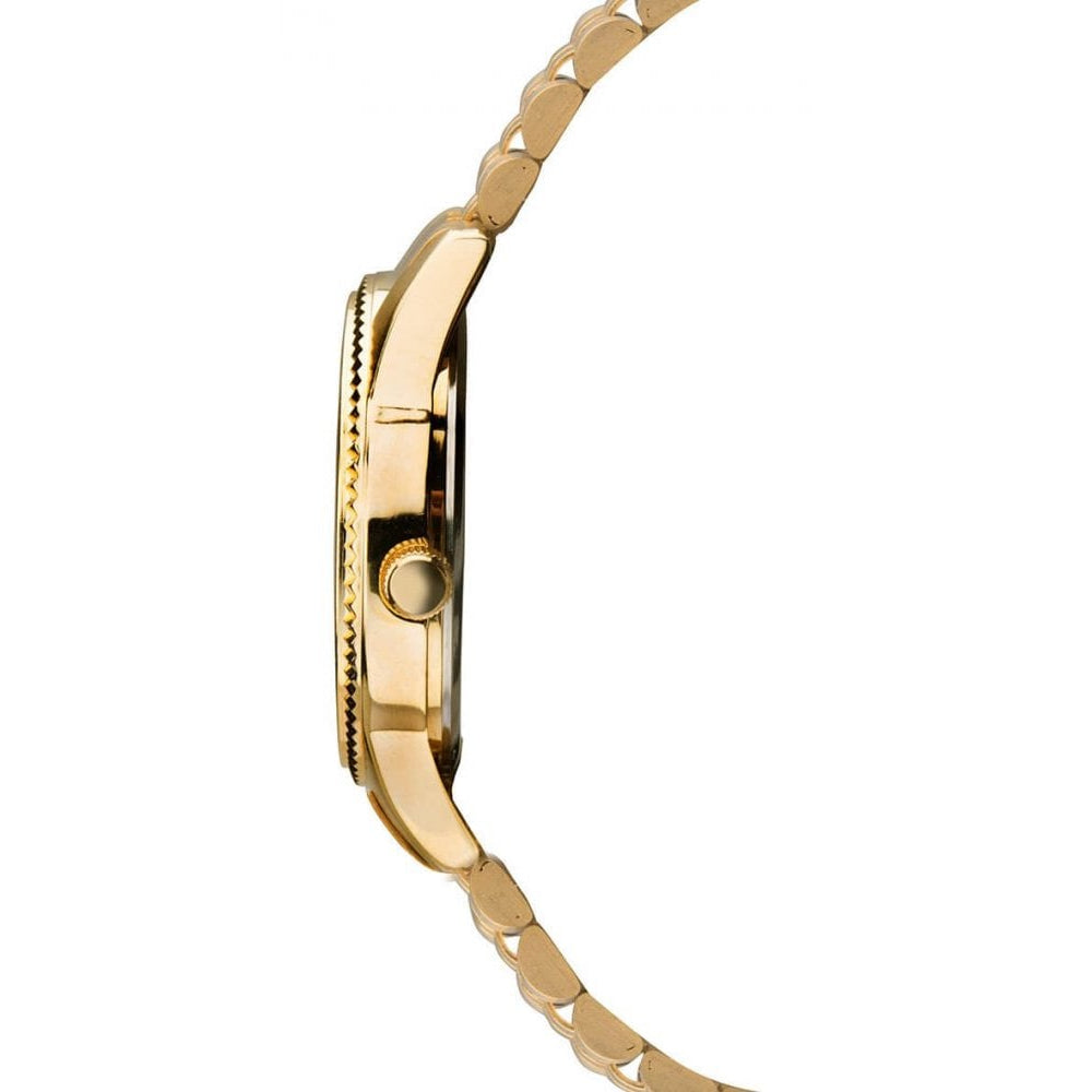 Gold Tone Case, Black Sunray Dial With Date Window & Gold Tone Bracelet Strap Gents Watch