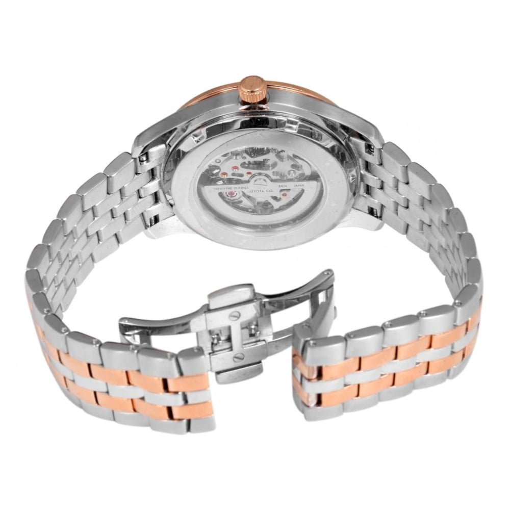 Mens Chrome / Rose Gold Automatic Bracelet Watch