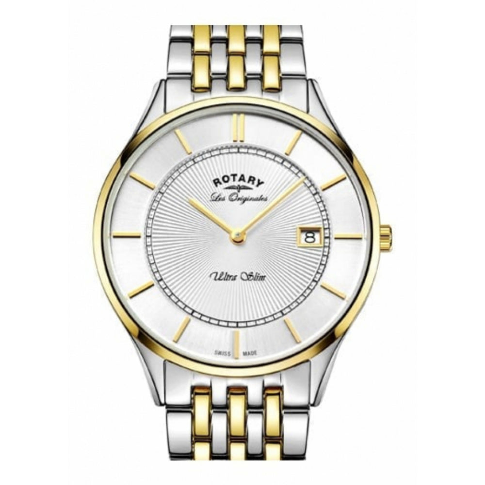 Ultra Slim Gold Plated & Stainless Steel Date Window Gents Wristwatch