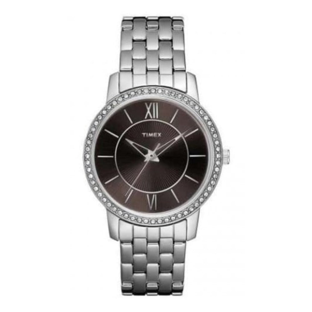 Ladies Darkest Brown Dial Cystalized Case Stainless Steel Watch