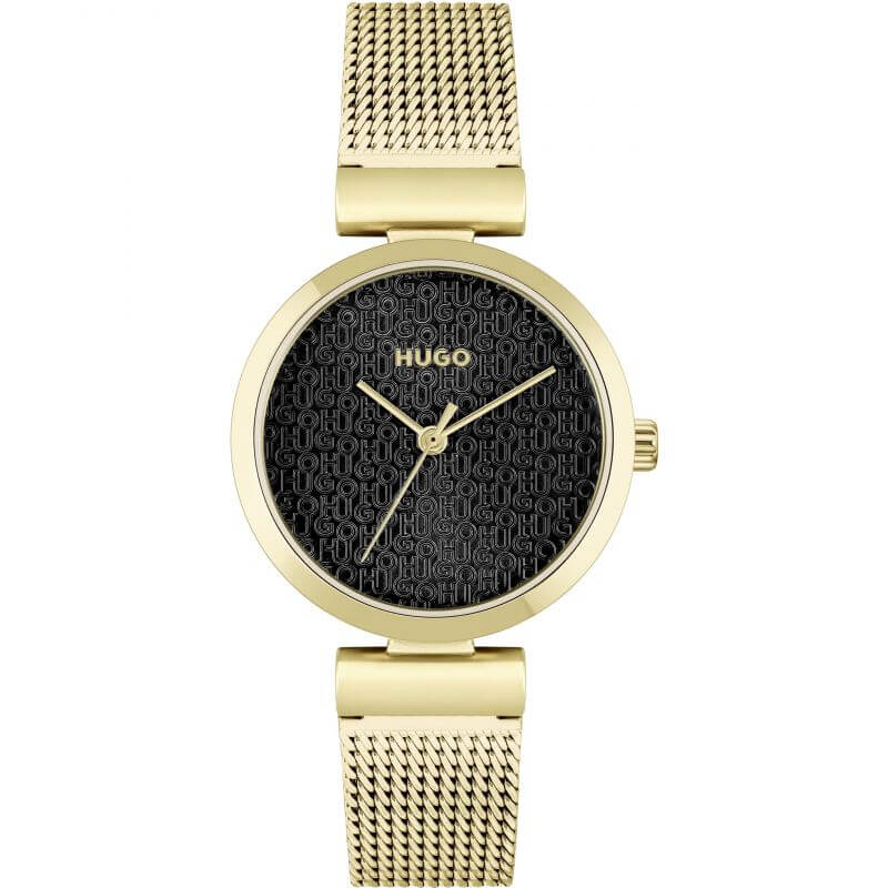 #SWEET Gold Plated Mesh Strap Black Dial Ladies Watch