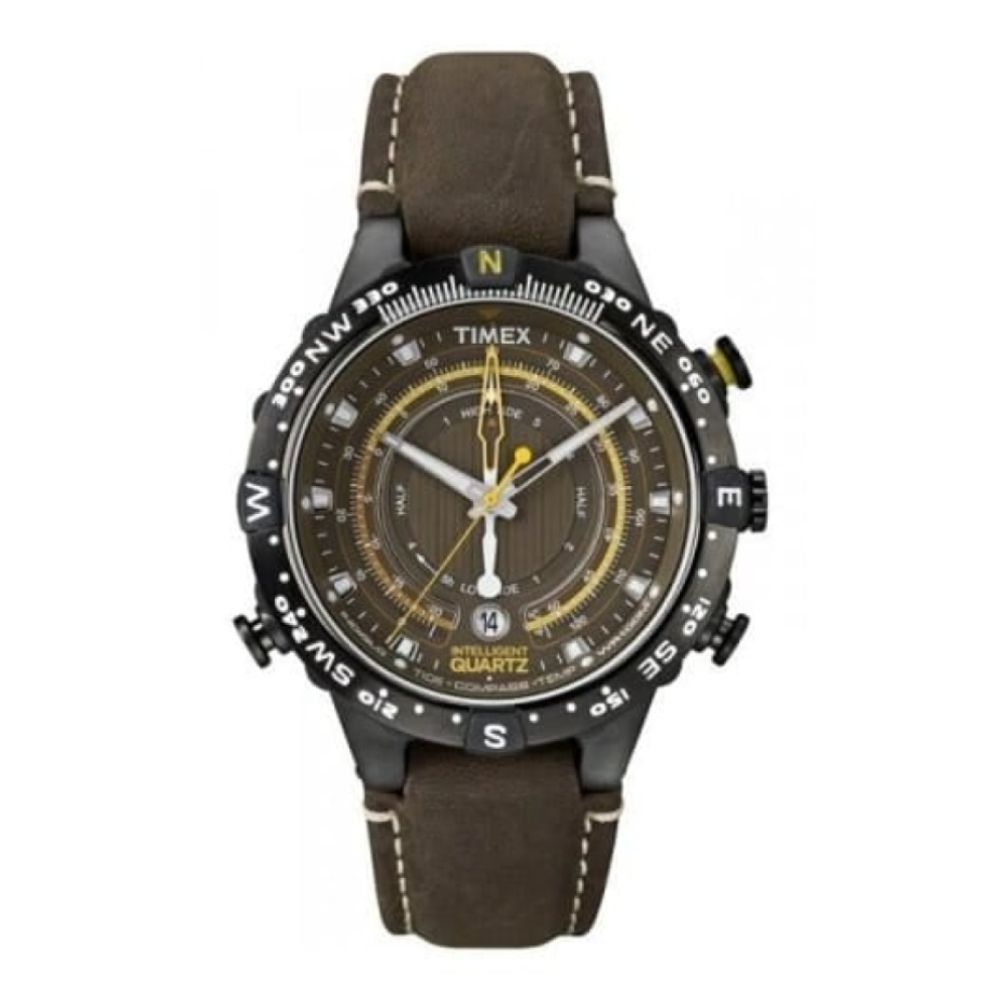 IQ Brown Leather & Tide Temp Compass Watch