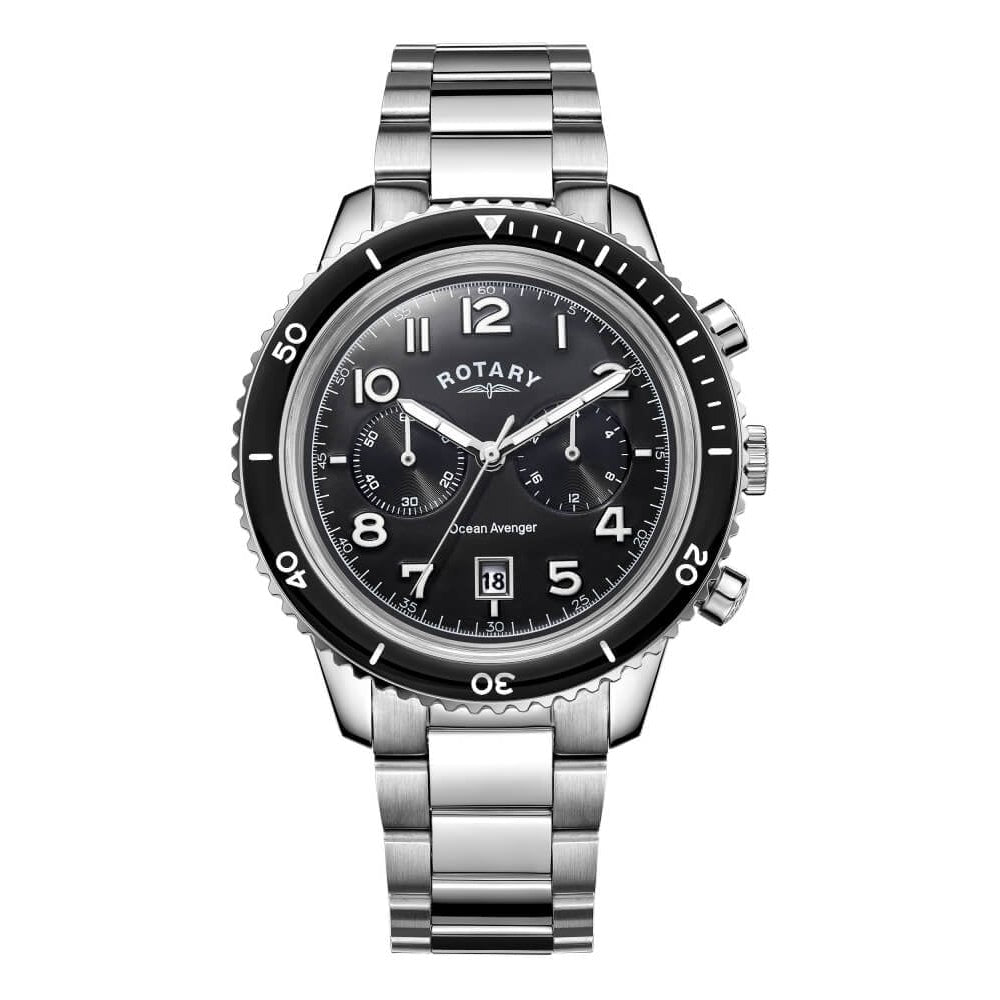 Mens Black Face Steel Bracelet Chronograph Watch