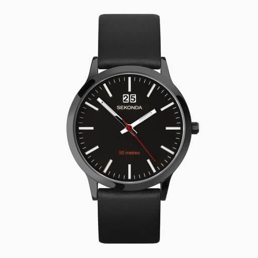 Black Case with Black Dial & Leather Strap Men's Nordic Watch