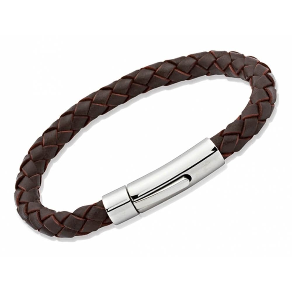 Dark Brown Leather Bracelet with Stainless Steel Clasp