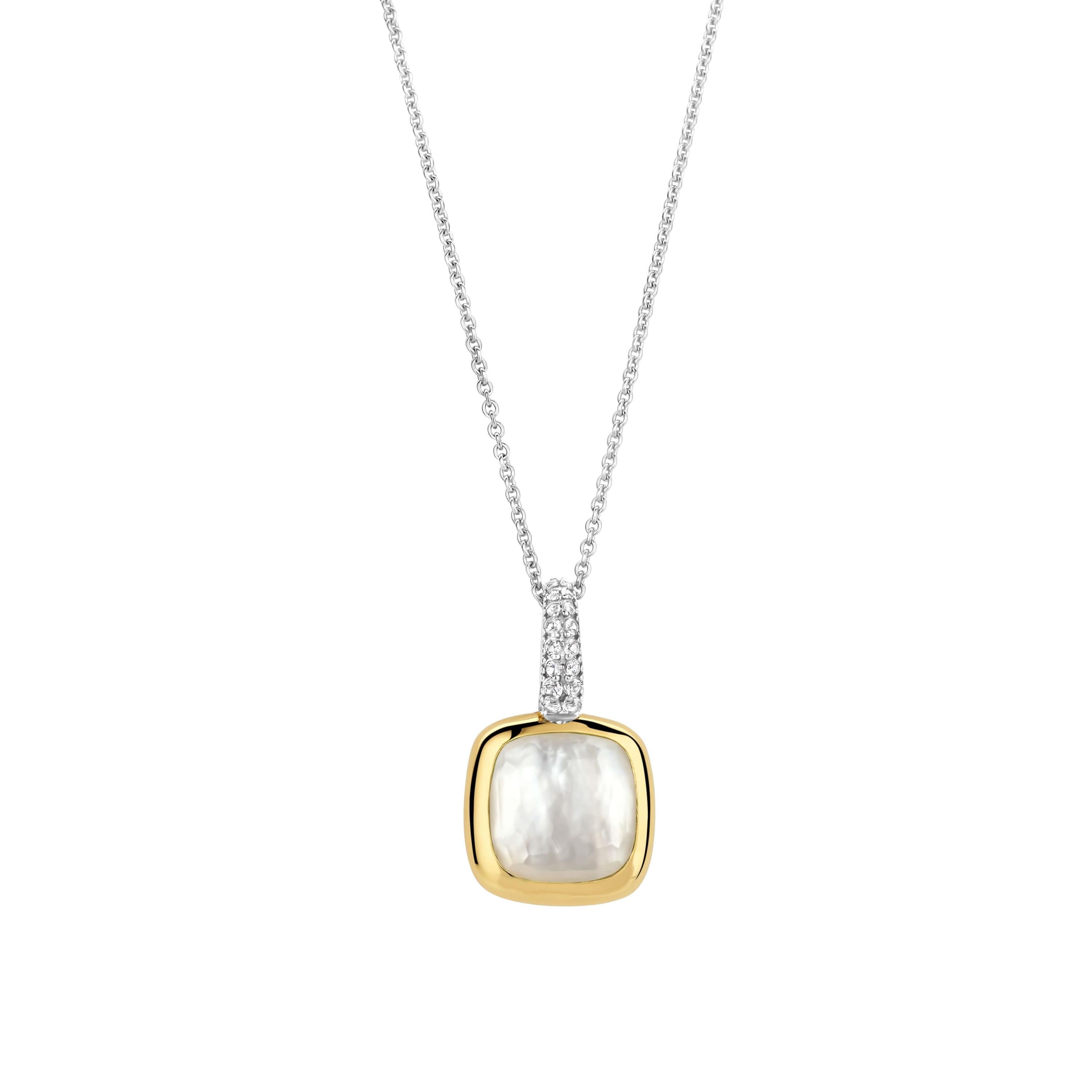 White Pearl Cushion Shape Pendant & Silver Chain Necklace