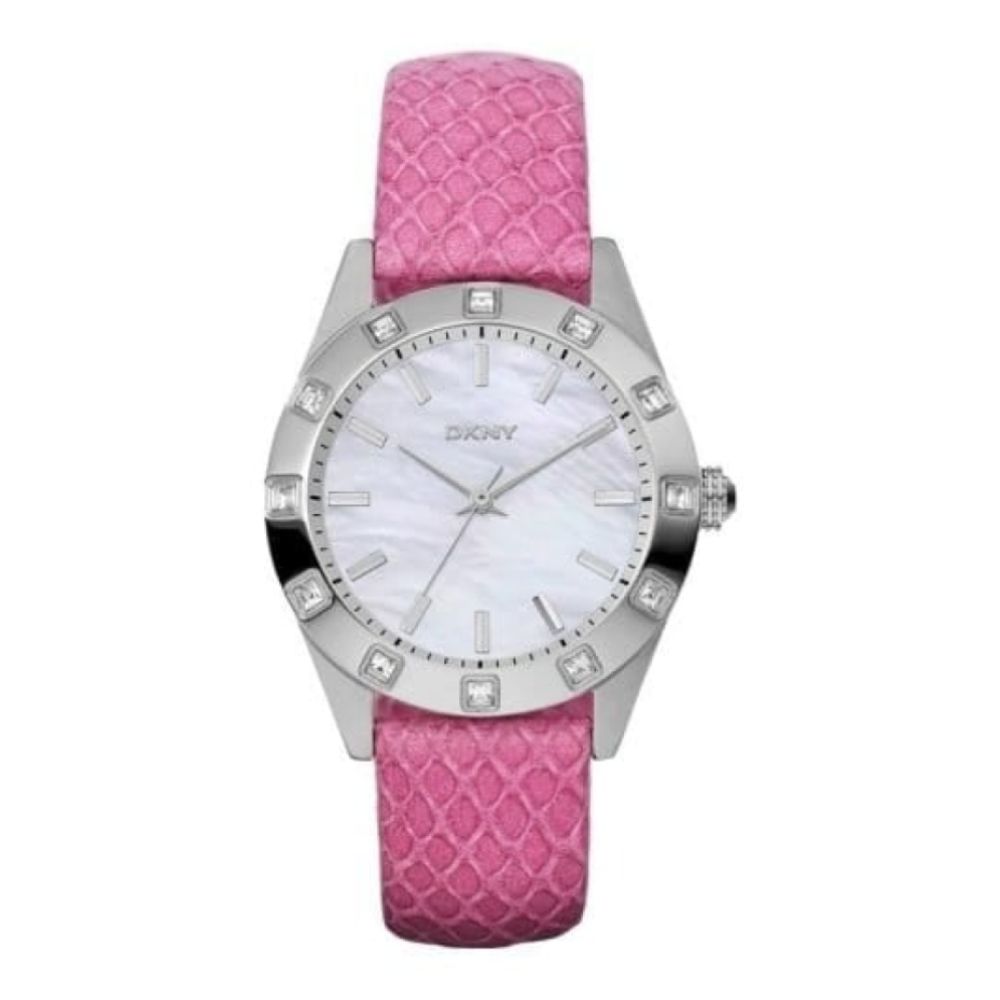 Ladies Pink Leather Snake Skin Texture Watch