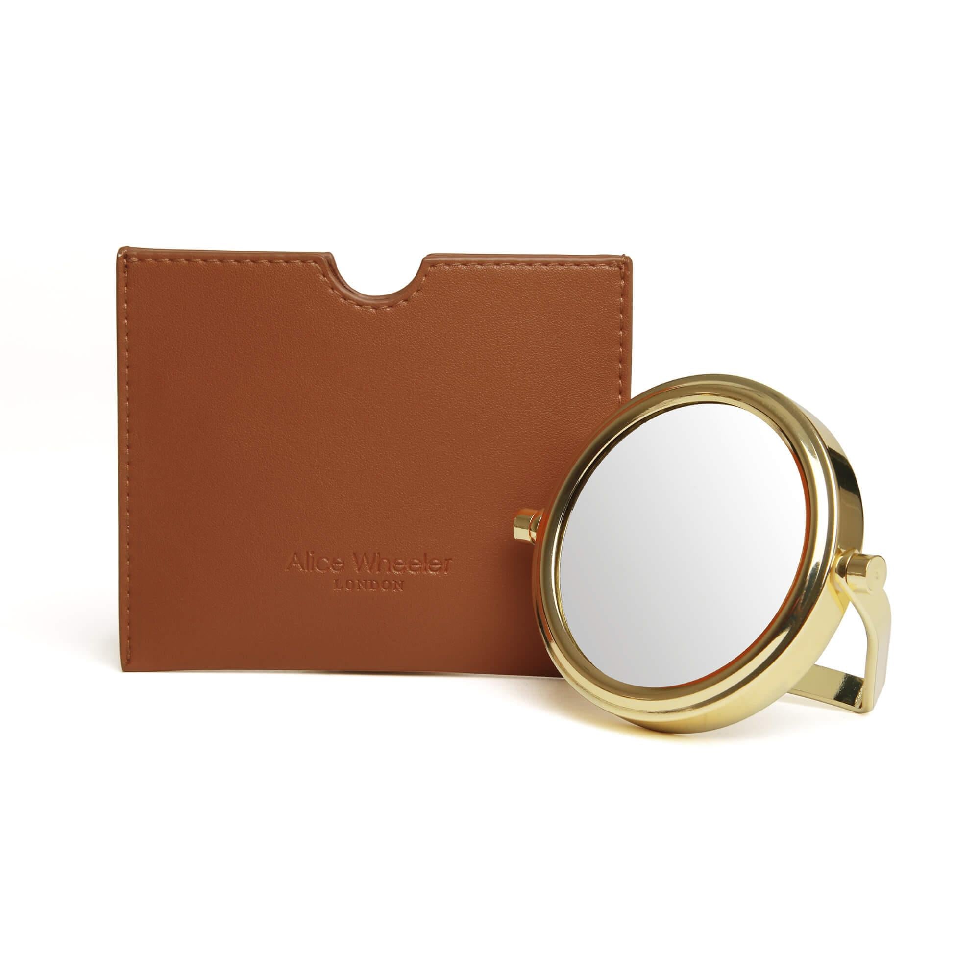 Mirror & Pouch In Tan