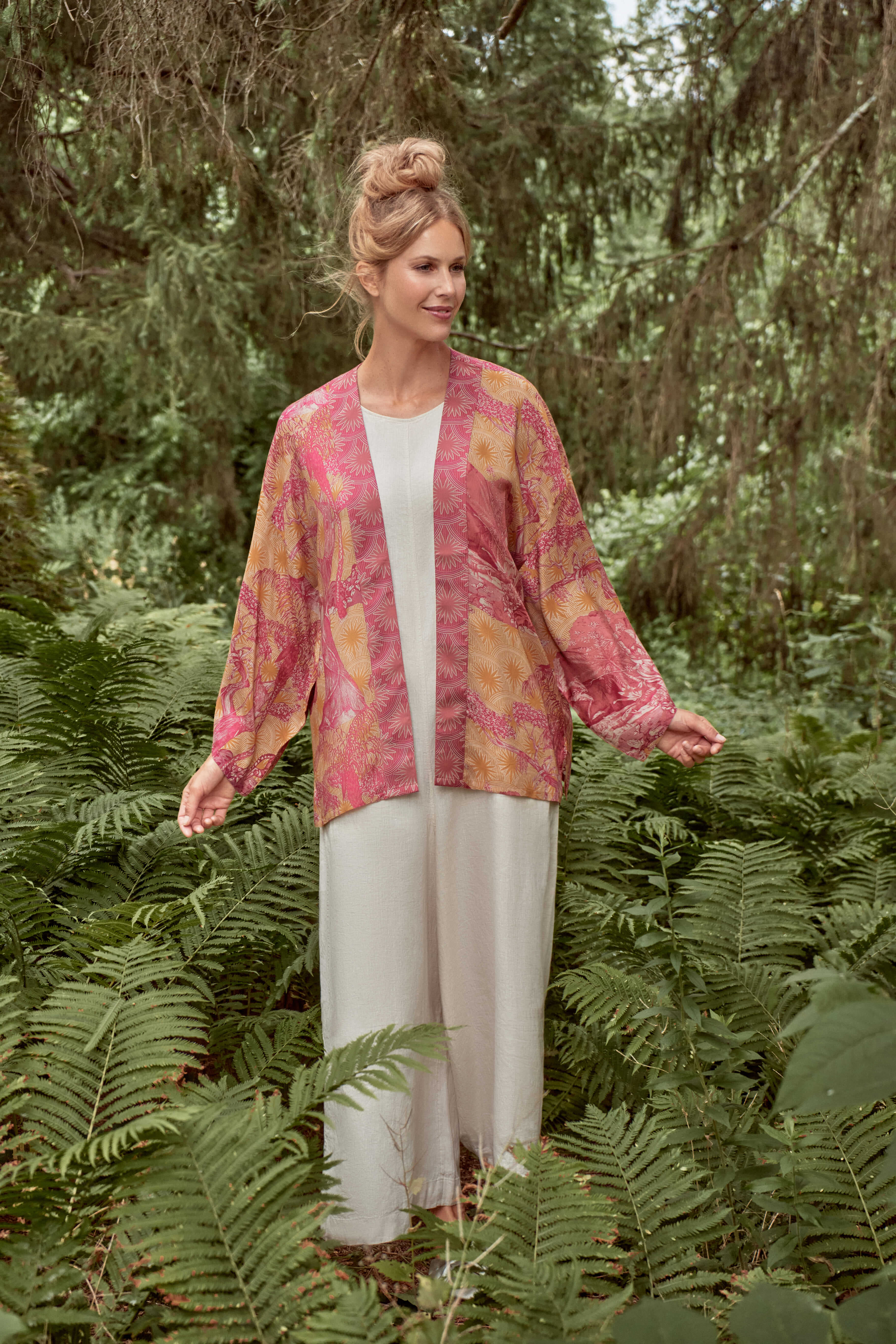 Tropical Toile Kimono Jacket - Pineapple & Fuchsia