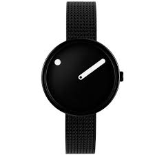 Picto Black Steel Watch Small with Black Dial Black Mesh Band
