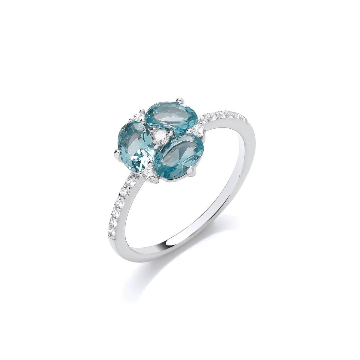 Silver & Aqua Cubic Zirconia Lily Ring- 8/P