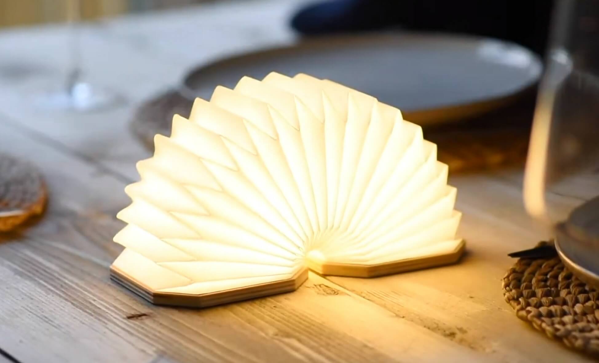 Wood Accordion Lamp- Natural Walnut Wood