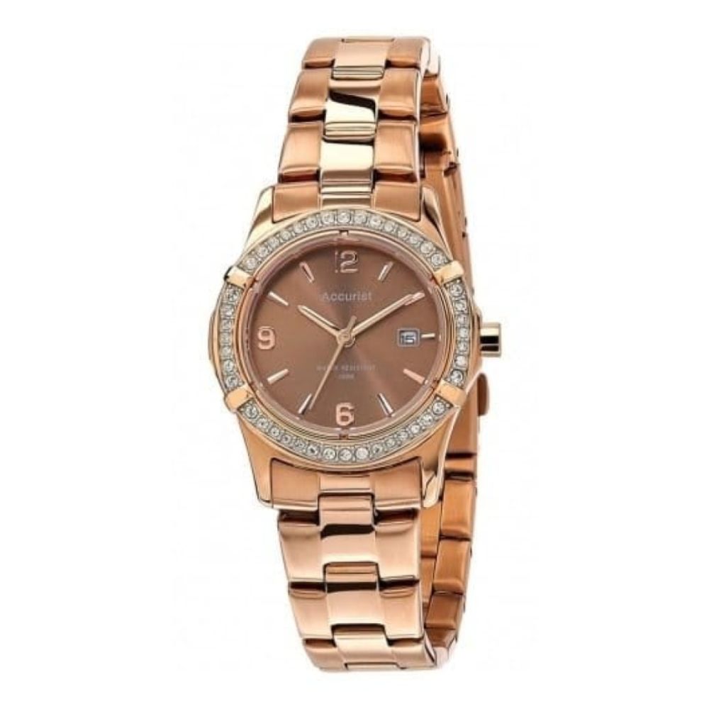 Rose Gold Crystalised Ladies Linked Watch