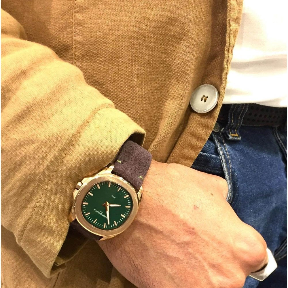 Royal Green Dial & Brown to Green & Grey Camouflage Leather Strap Wristwatch