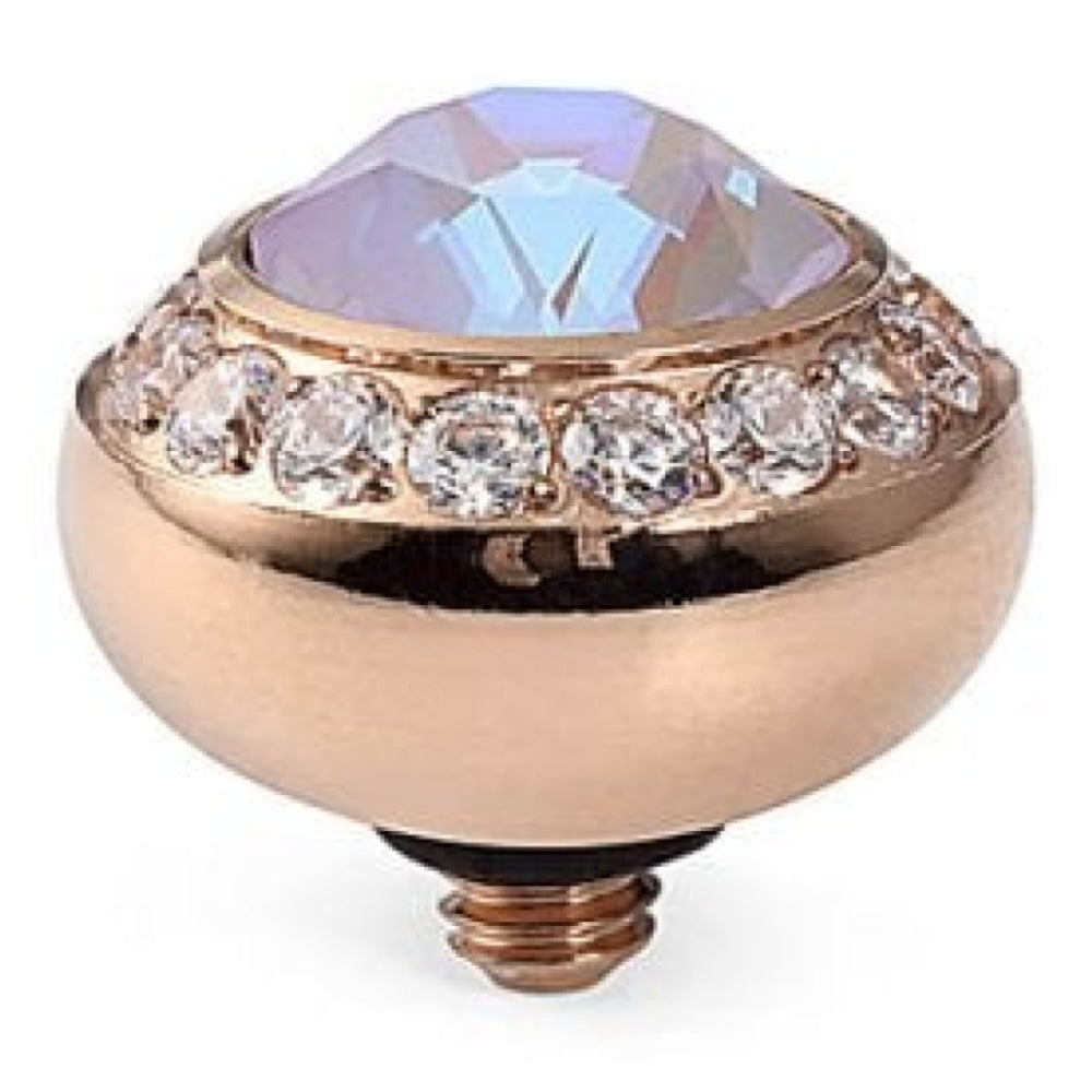10mm Interchangeable Tondo Deluxe Lavender Delite Crystal Top in RG With Crystal Bordered