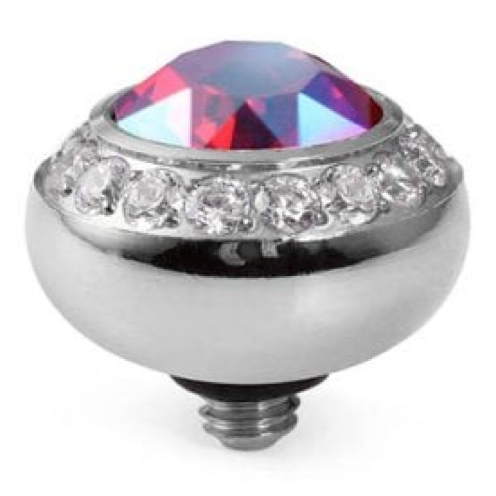 10mm Interchangeable Tondo Deluxe Light Siam Shimmer Crystal Top in S/P With Crystal Bordered