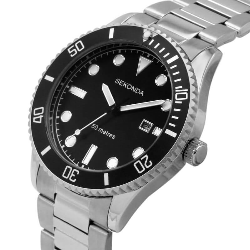 Ocean Silver Case & SS Bracelet With Black Dial Men's Watch