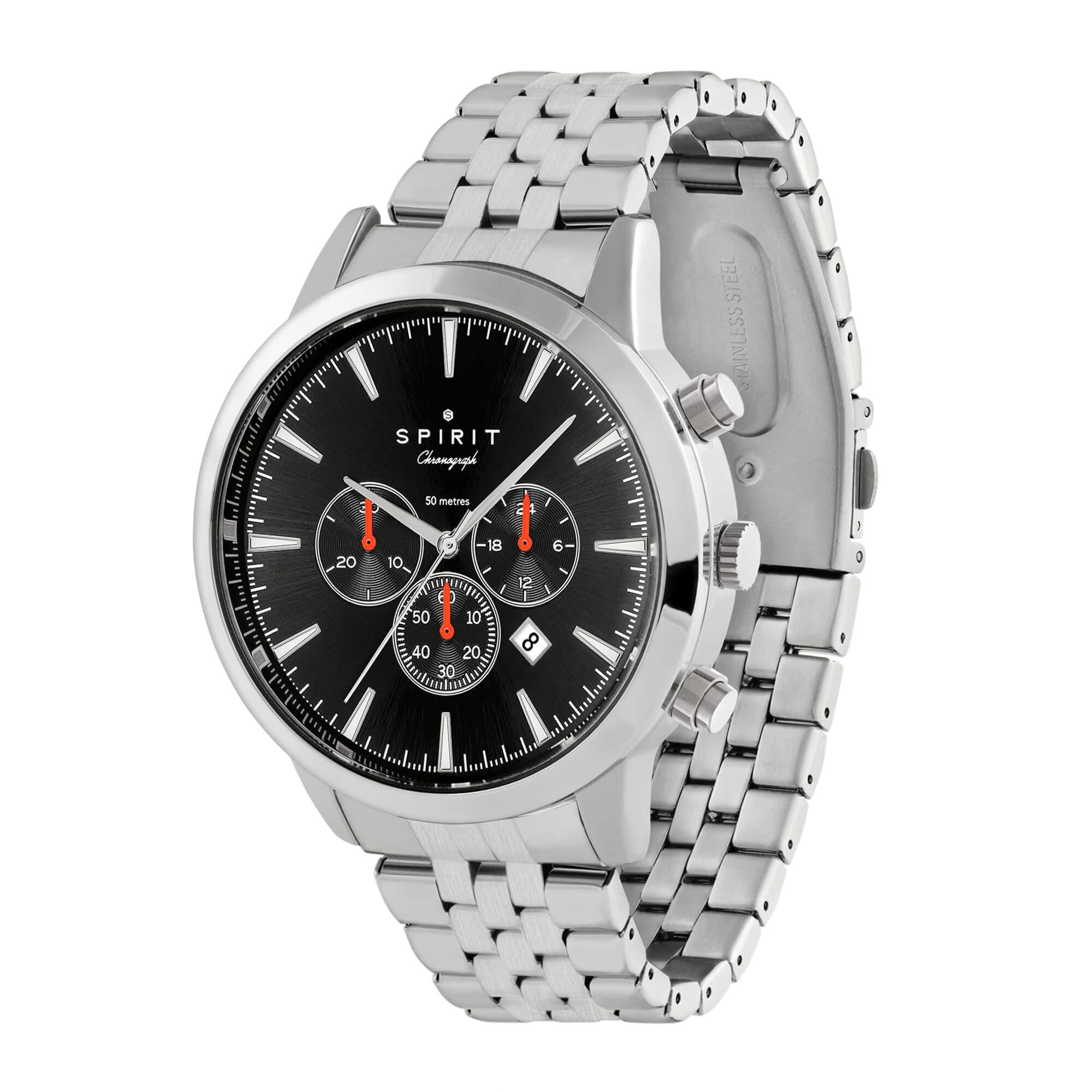 Polished Pale Silver Chronograph Watch with Brushed Shoulders