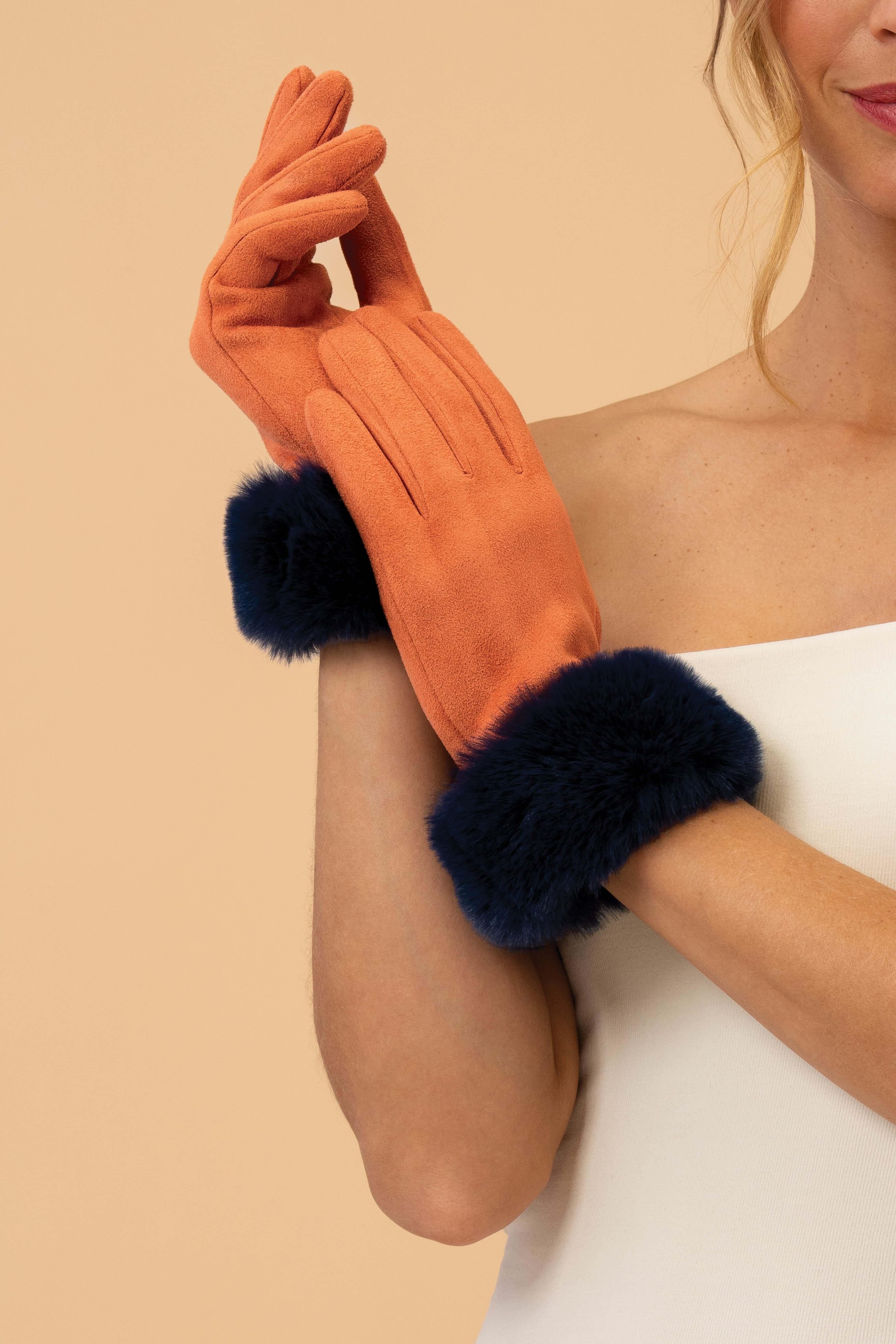 Bettina Gloves in Tangerine/Navy