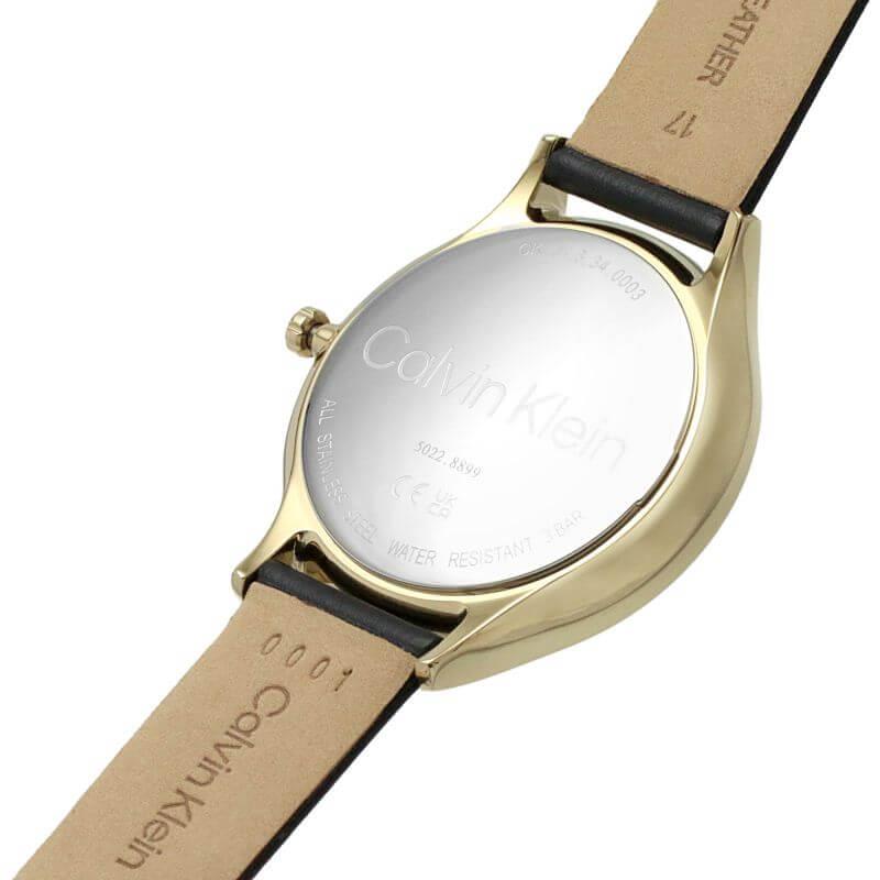2H Gold Sunray Dial Black Leather Strap Ladies Watch