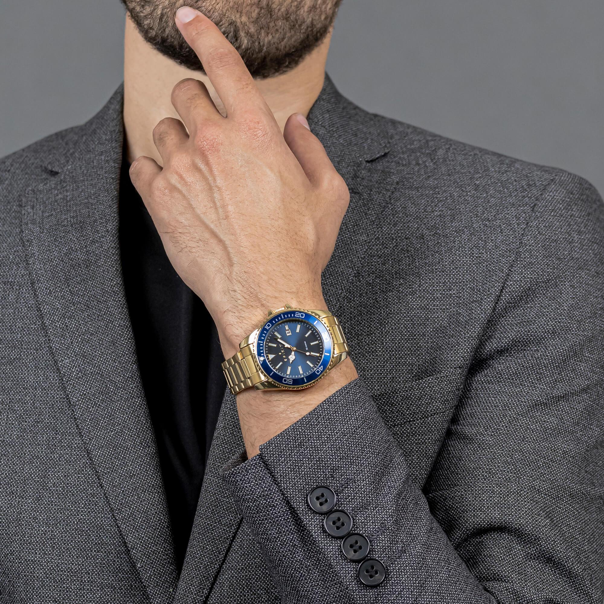 Gents Pale Polished Gold Stainless Steel Bracelet Watch