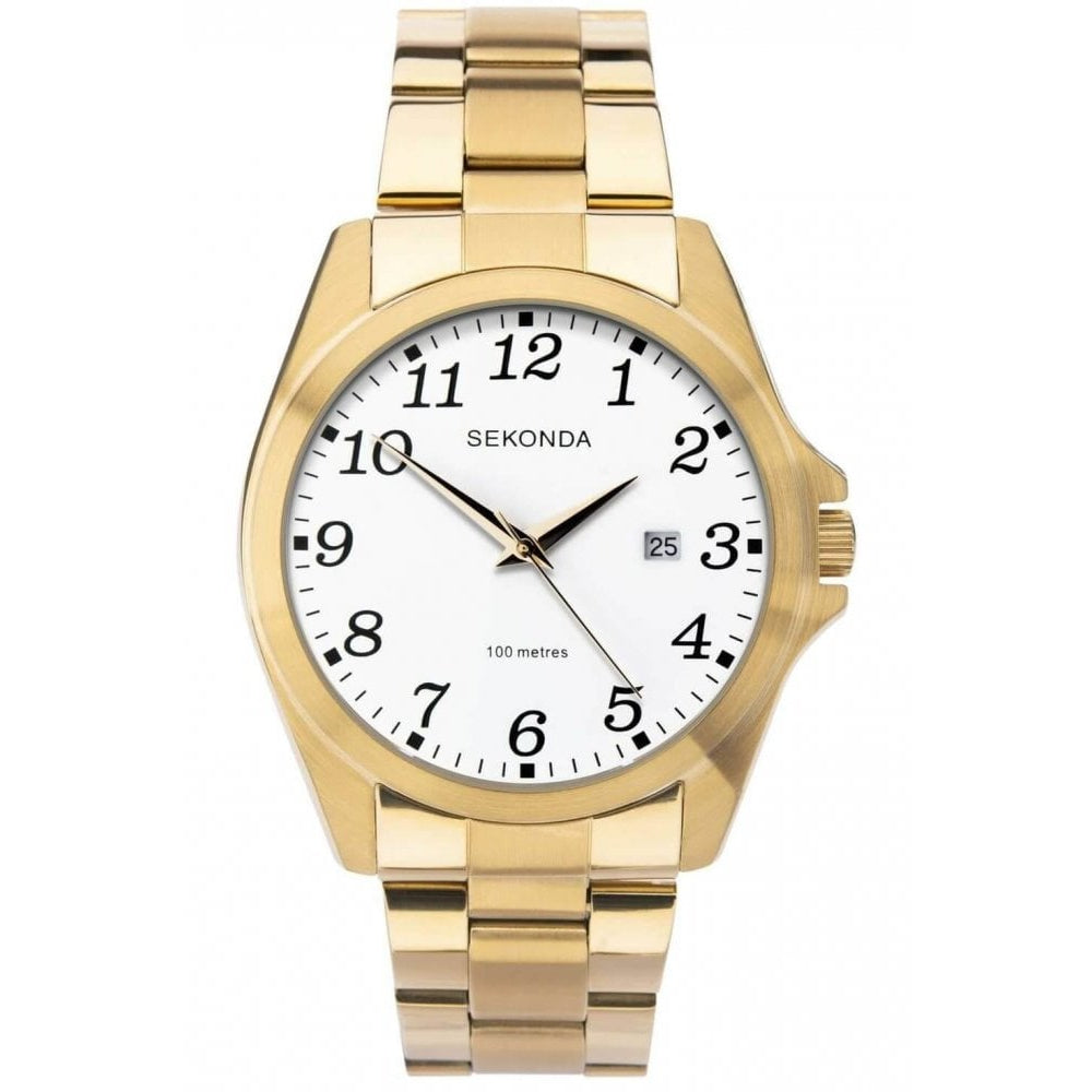 Gold Plated Bracelet Strap & Case With White Dial Gents Watch