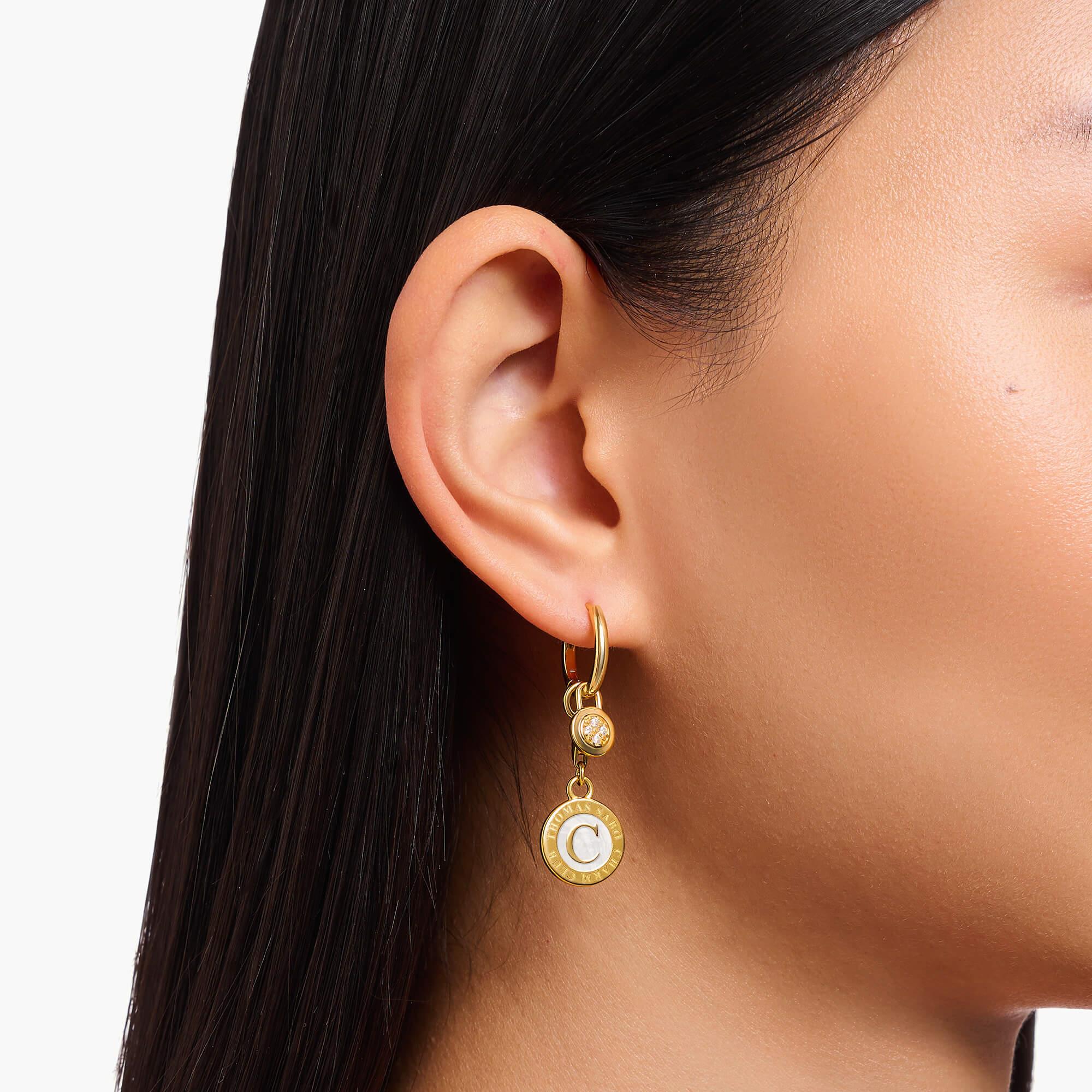 Gold Plated Single Hoop Earring With White CZ