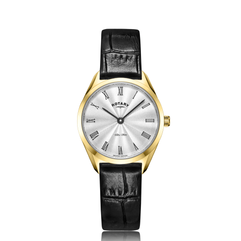 Ladies Leather Gold Plate Ultra Slim Watch