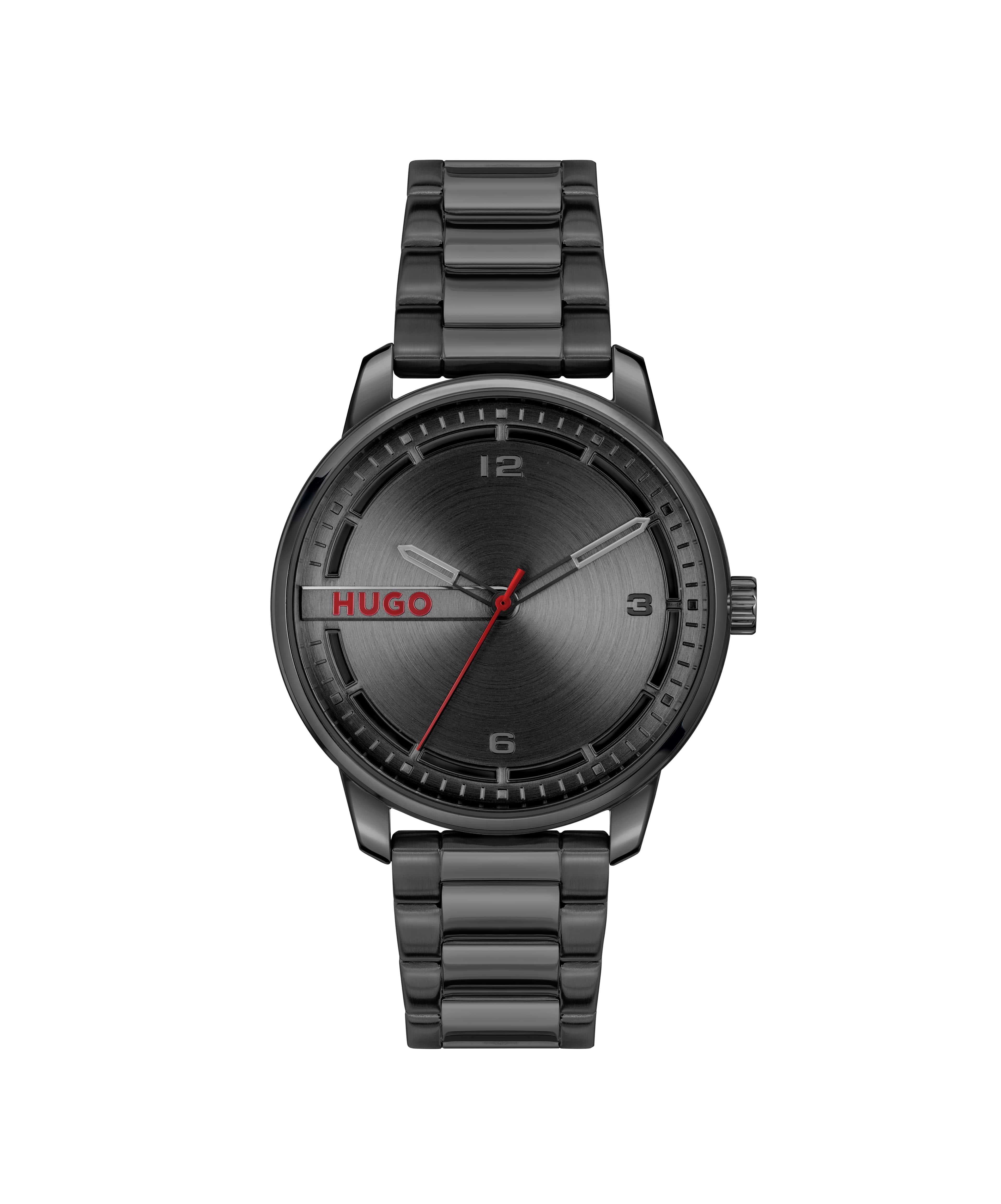 #Stamp Black Dial With Black IP Bracelet Strap Gents Watch