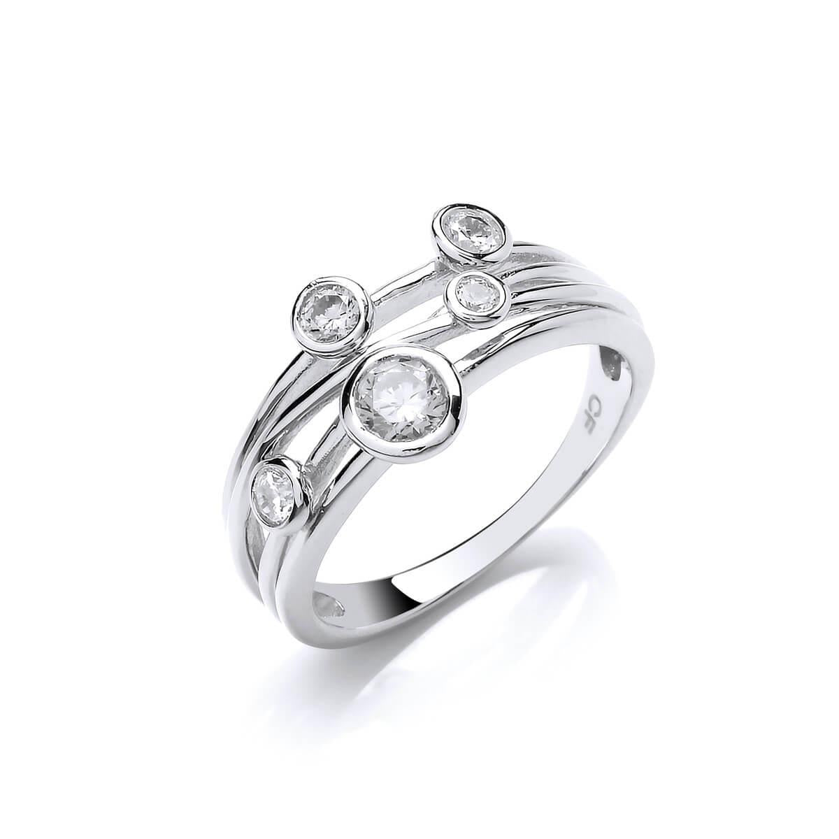 Cubic Zirconia Studded Silver Strand Ring