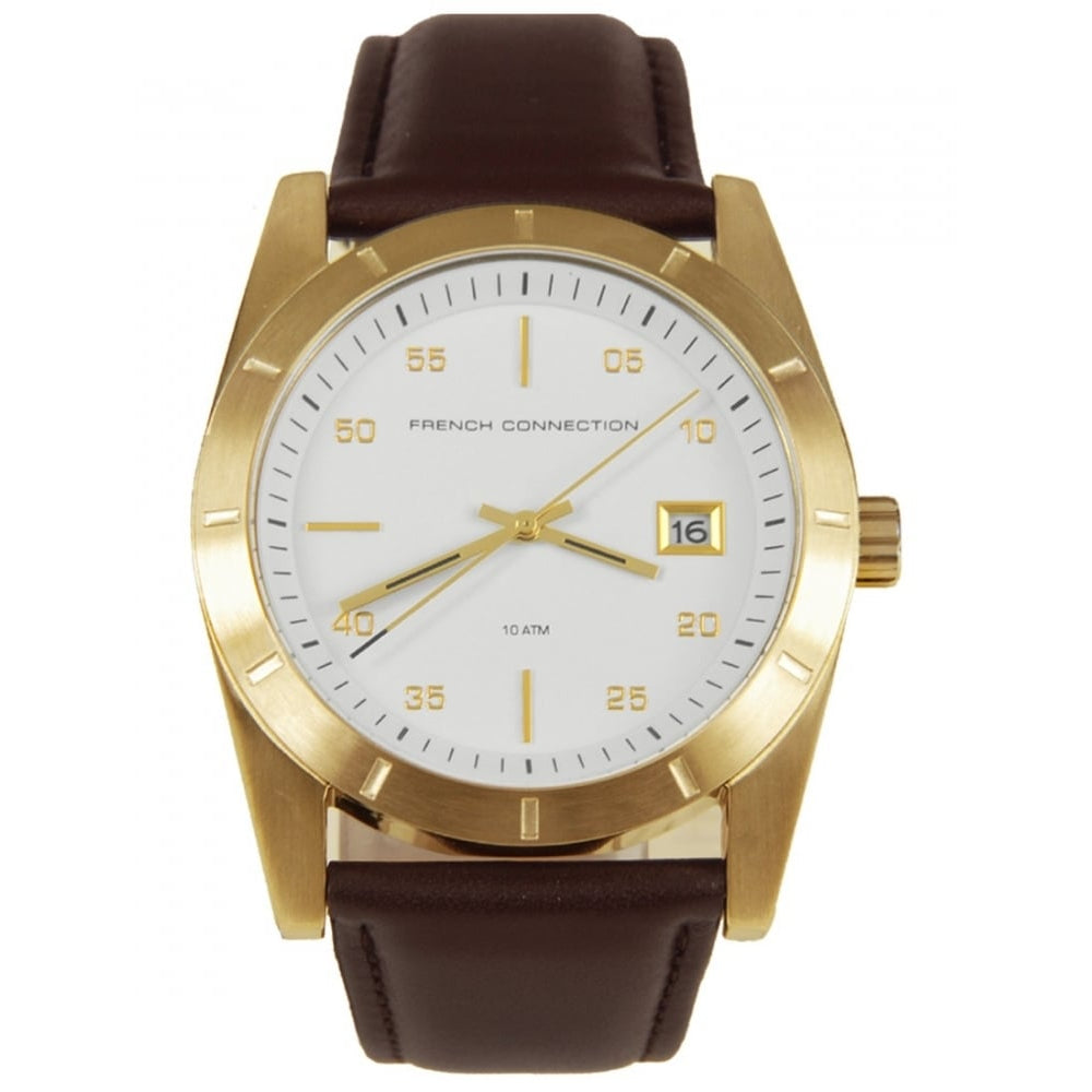 Mens Quartz Analogue Watch With Brown Leather Strap