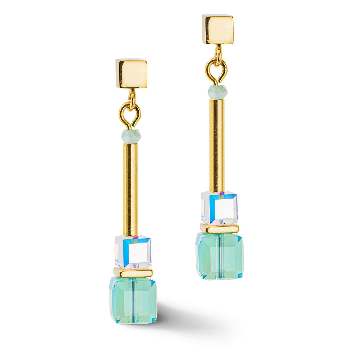 Cube Story Minimalistic Gold-Turquoise Earrings