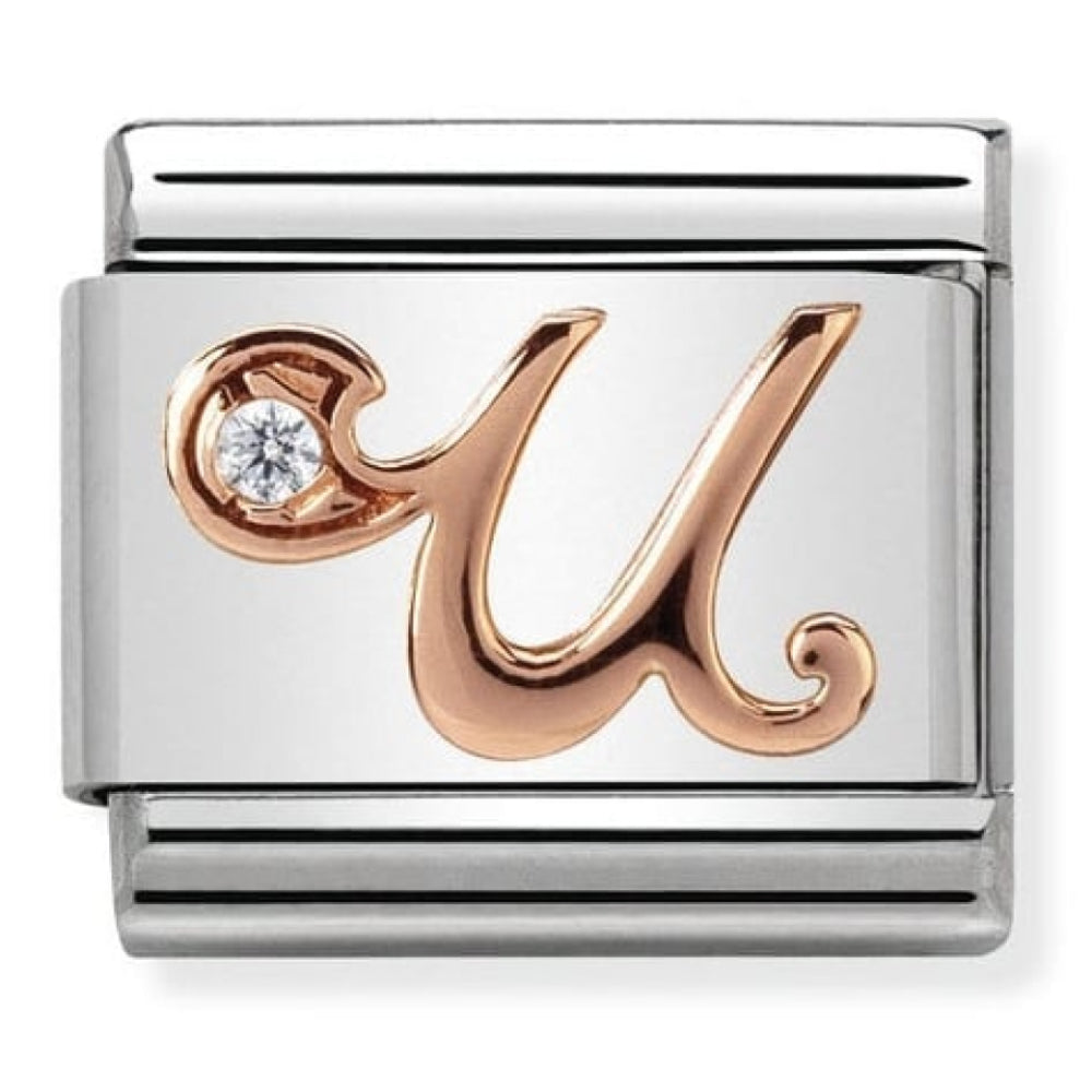 Classic Rose Gold Cubic Zirconia Letter U