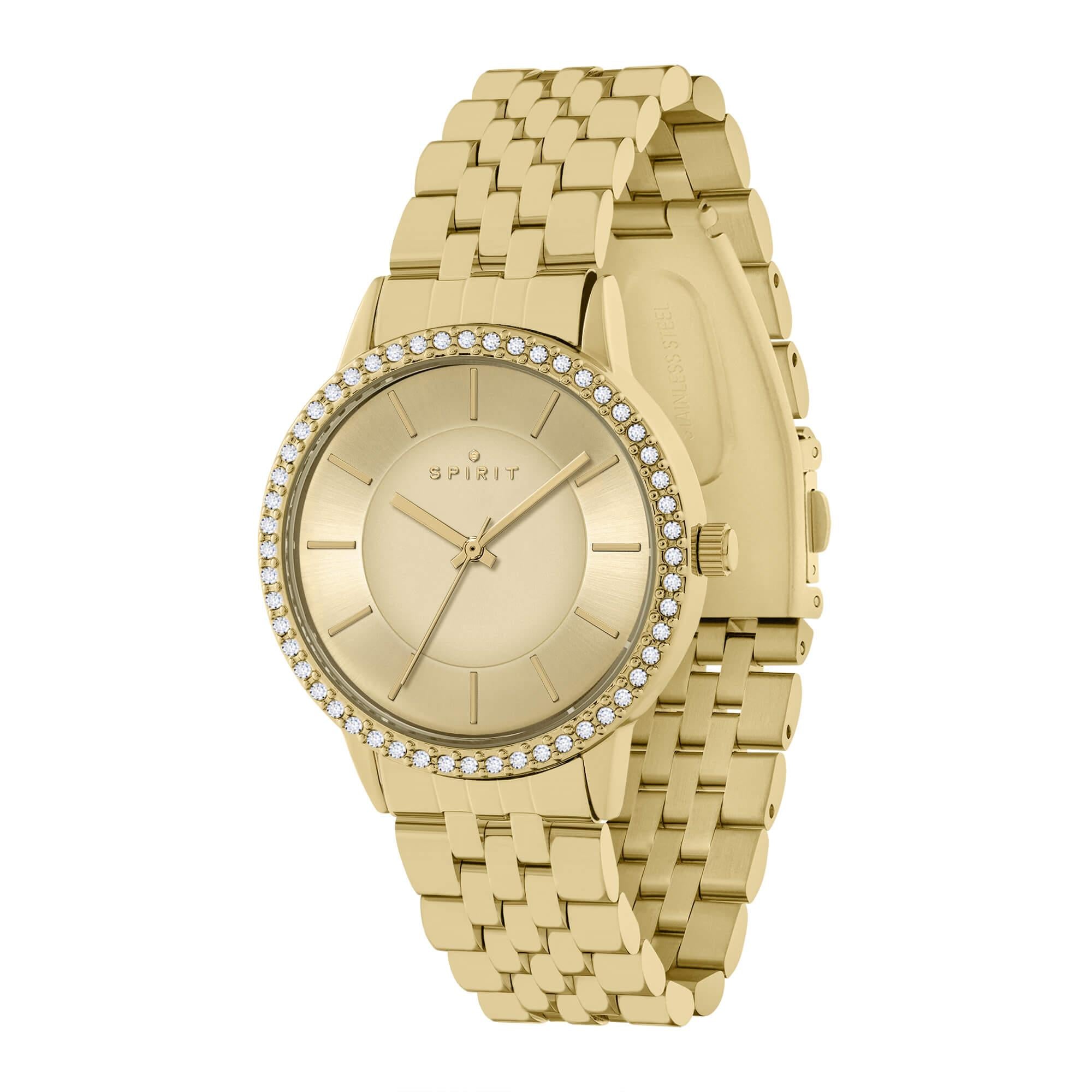 Ladies Polished Pale Gold Stone Set Bezel Bracelet Watch