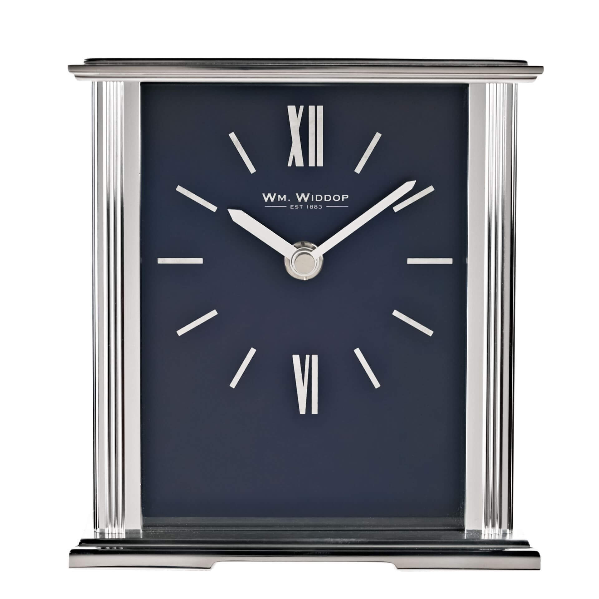Silver Mantel Clock Navy Blue Dial