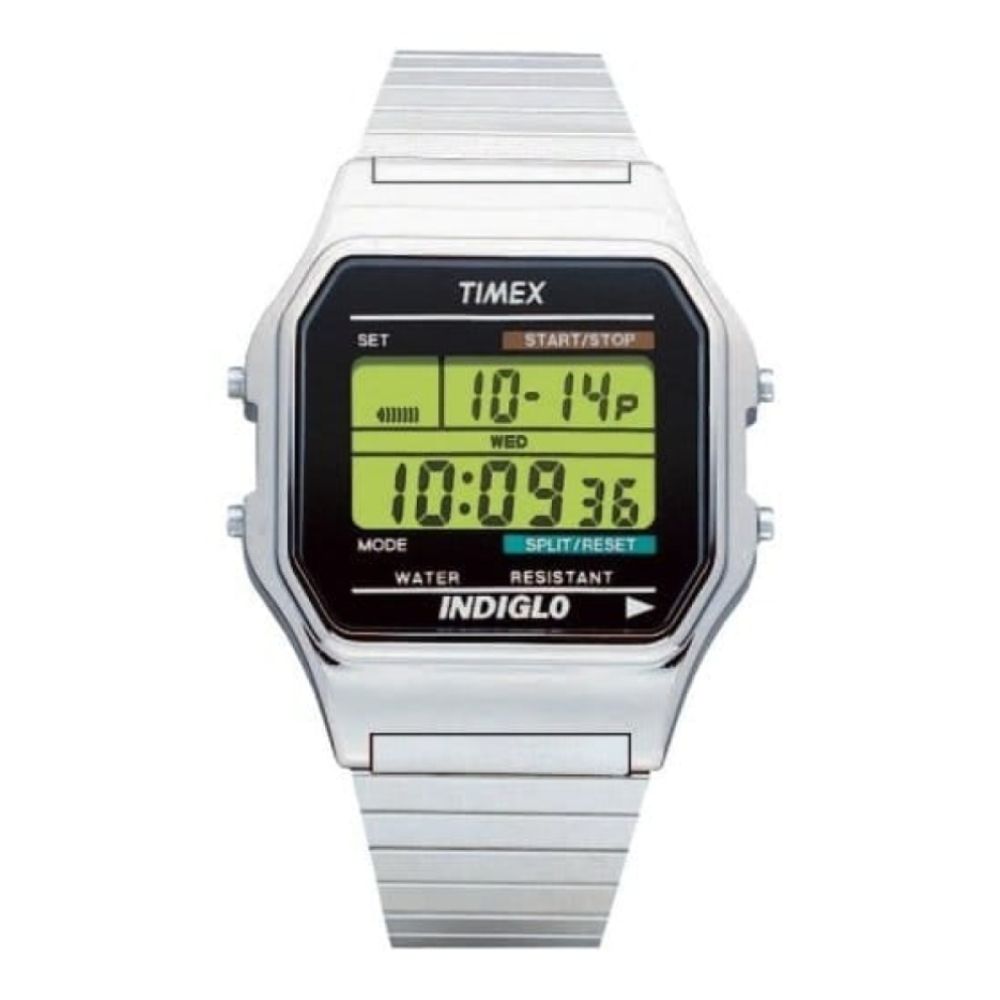 Gents Digital Chronograph Brushed Silver Indiglo Wristwatch