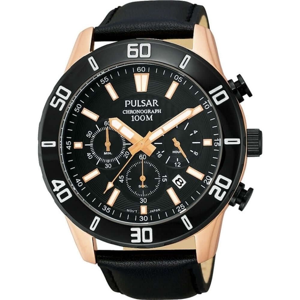 Mens Rose Gold Plated Black Sports Watch