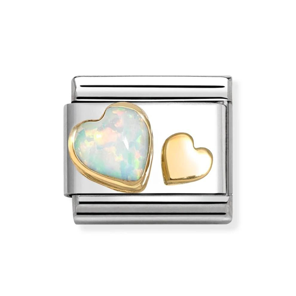 Composable Classic Opal Heart & Small Heart In 18K Gold Charm