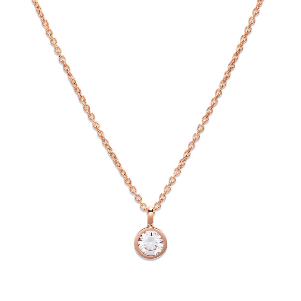 Rose Gold Plated & CZ Round Pendant Necklace