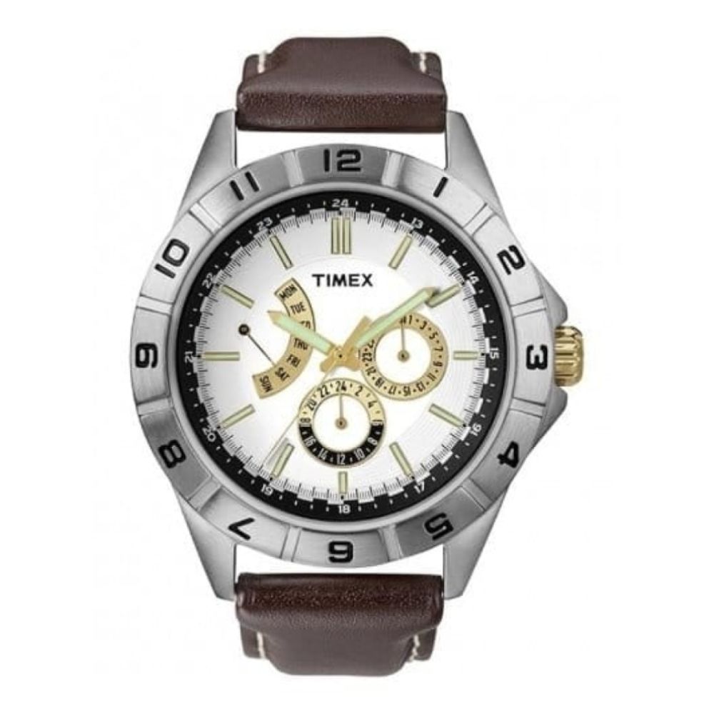 Gents Luminious Dial Hands & Brown Leather Strap Watch