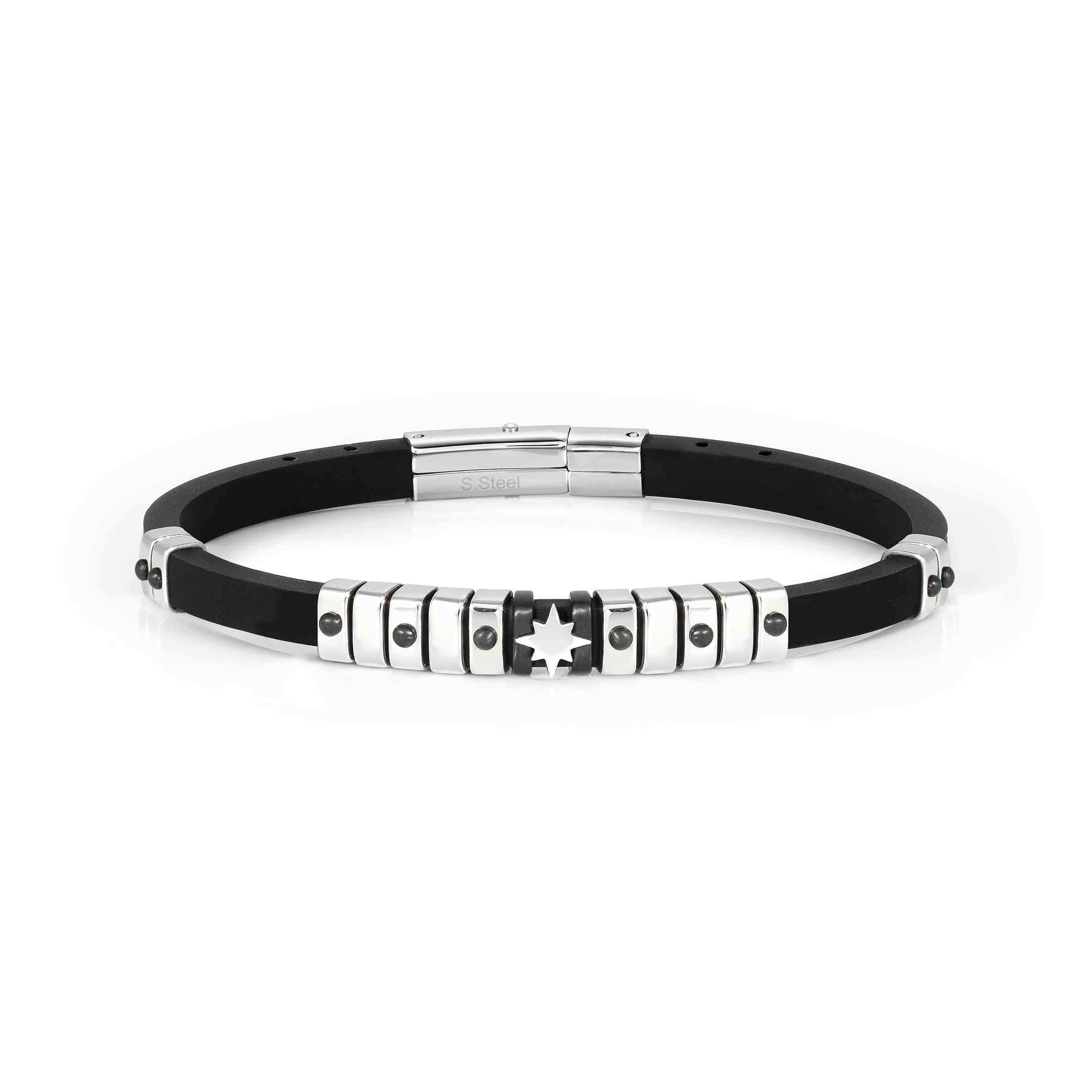 City Bracelet In Silicone With Silver Wind Rose