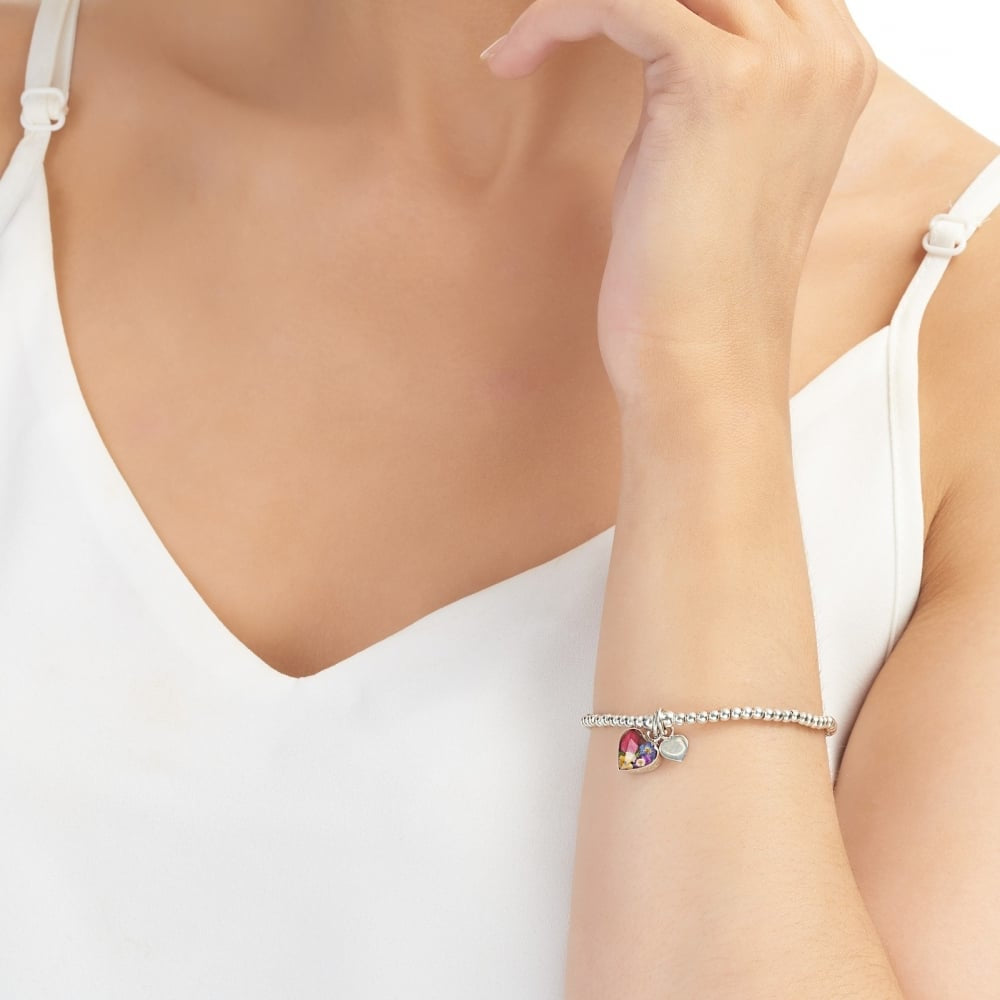 Silver Bead Bracelet - Single Strand - Mixed Flower