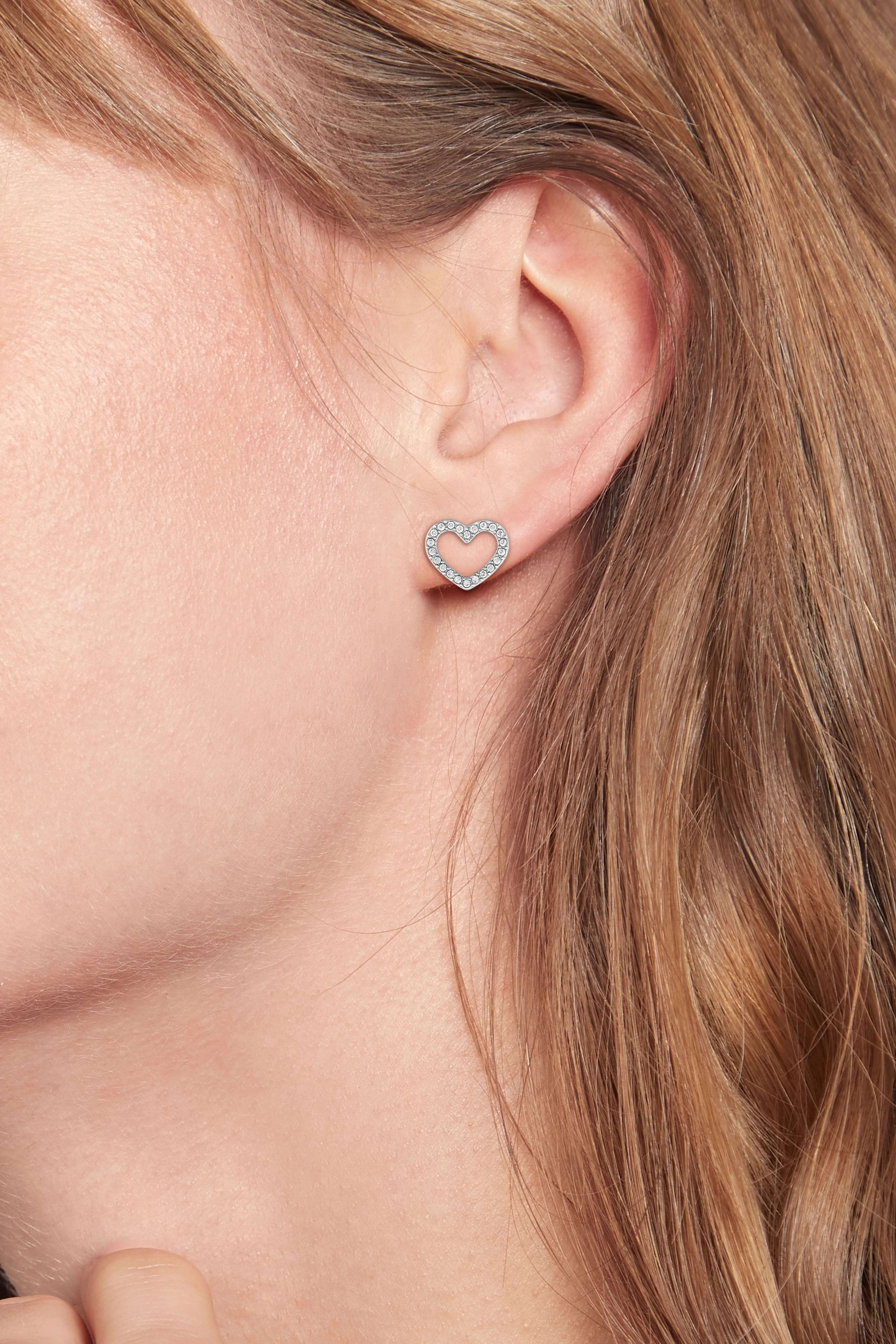 Stainless Steel & Crystal Open Heart Stud Earrings