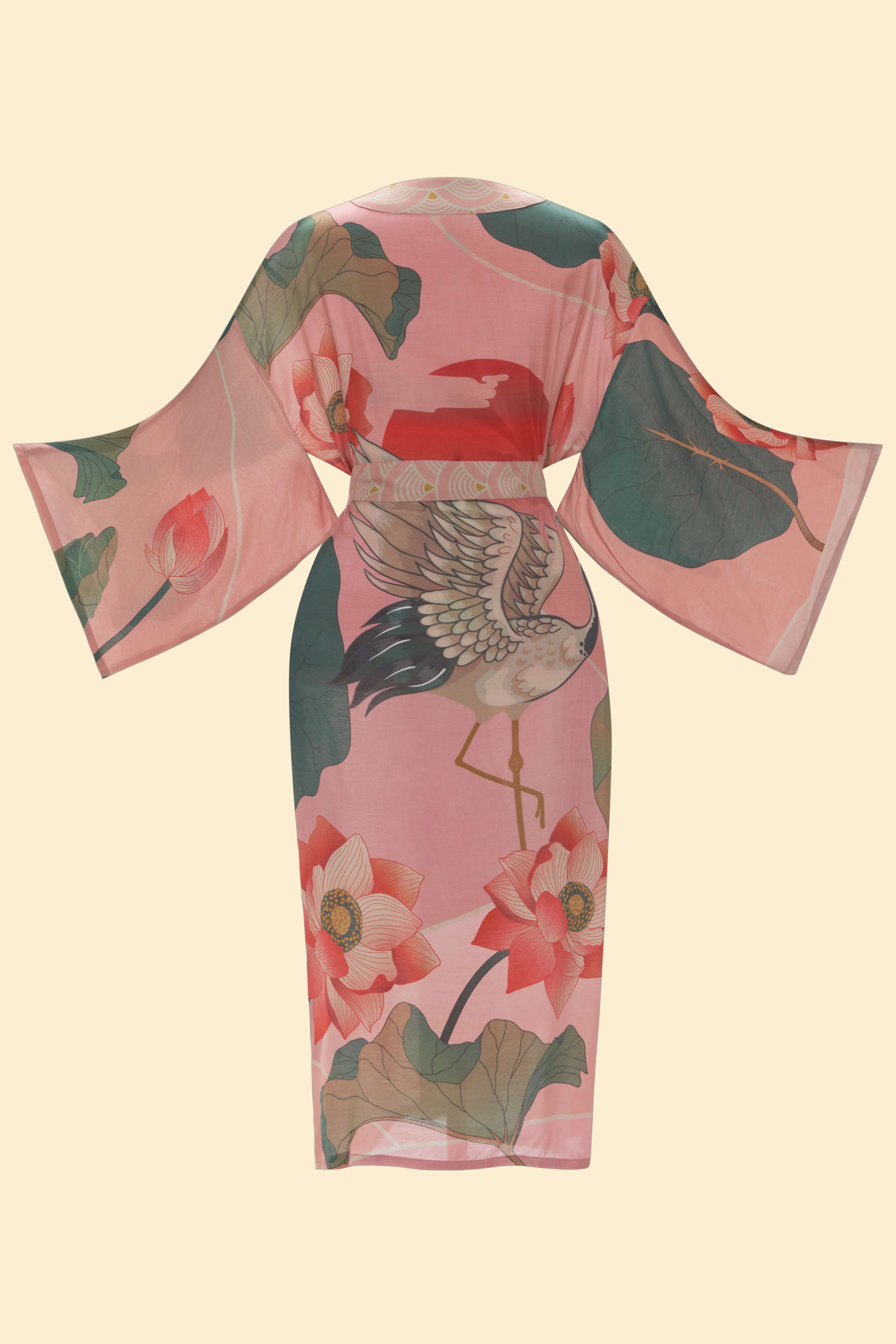 Crane at Sunrise Kimono Gown - Petal