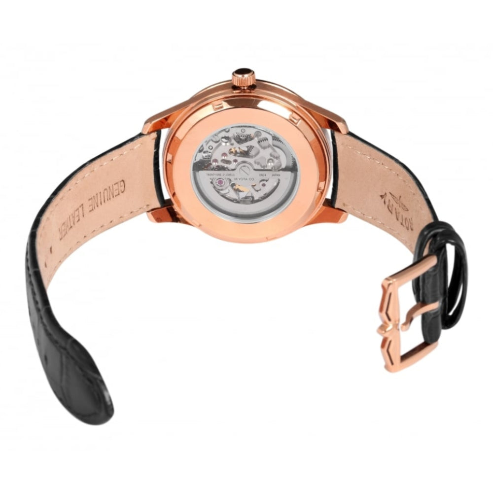 Mens Rose Gold Automatic Skeleton Watch