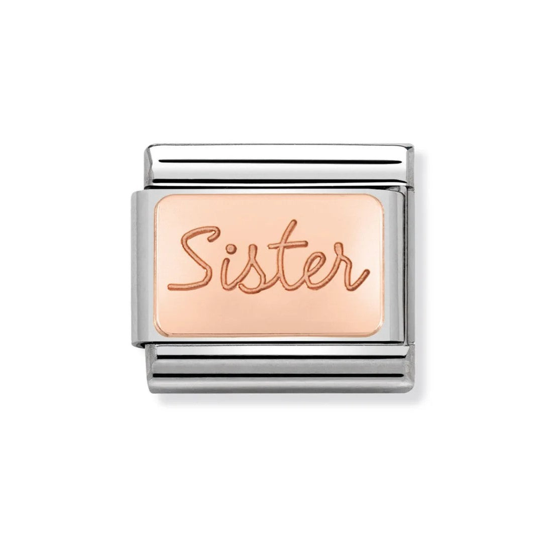 Composable Classic Sister Engraved Rose Gold Plate In Stainless Steel Charm